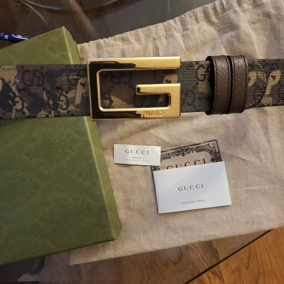 Authentic Palace x Gucci Supreme G Square Buckle Reverrsible Camouflage Belt